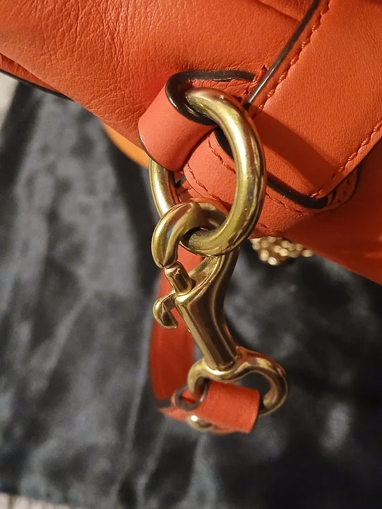 Coach Campbell Eva Flap Satchel Red Orange Leather Crossbody Shoulder Bag Gold - Picture 6 of 16